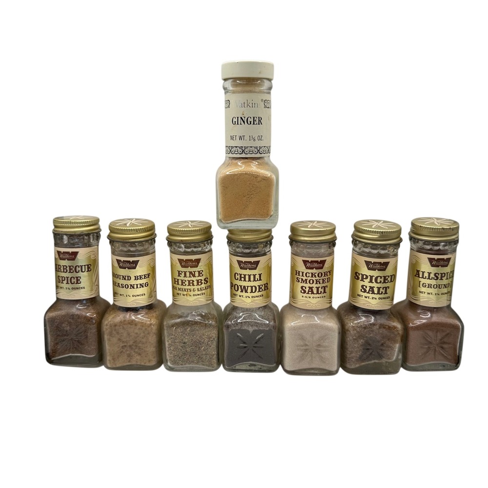VTG Watkins Spice Bottles Lot 8 Glass Jars Winona MN Kitchen Decor Apothecary